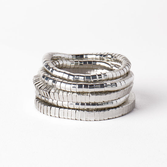 Lucille Round + Square Bead Stretch Bracelets Silver Set of 5 Bracelet