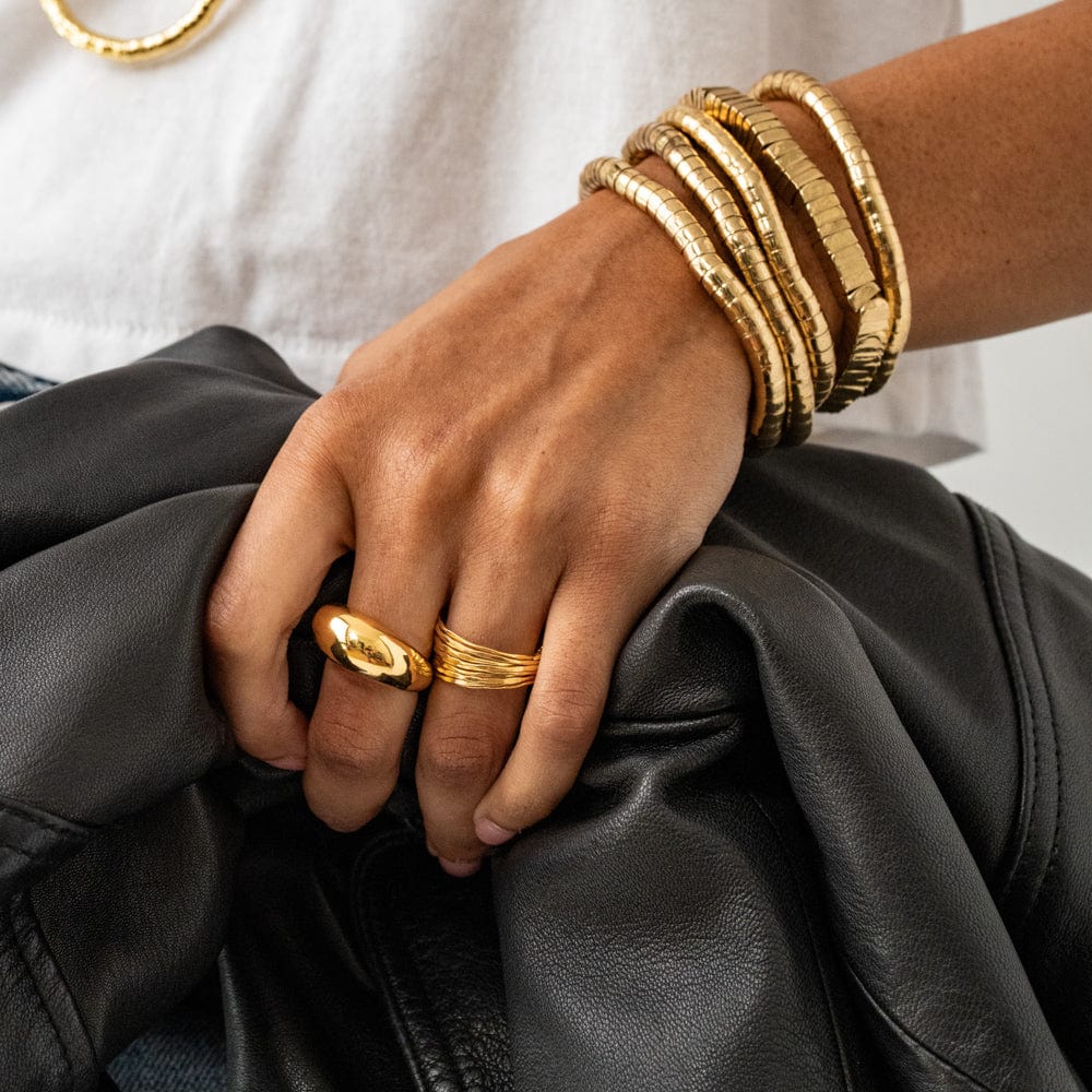 Lucille Square Bead Stretch Bracelet Brass Stretch