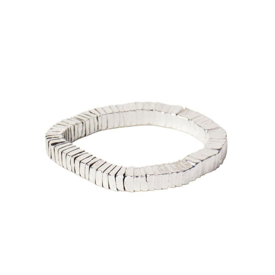 Lucille Square Bead Stretch Bracelet Silver Stretch