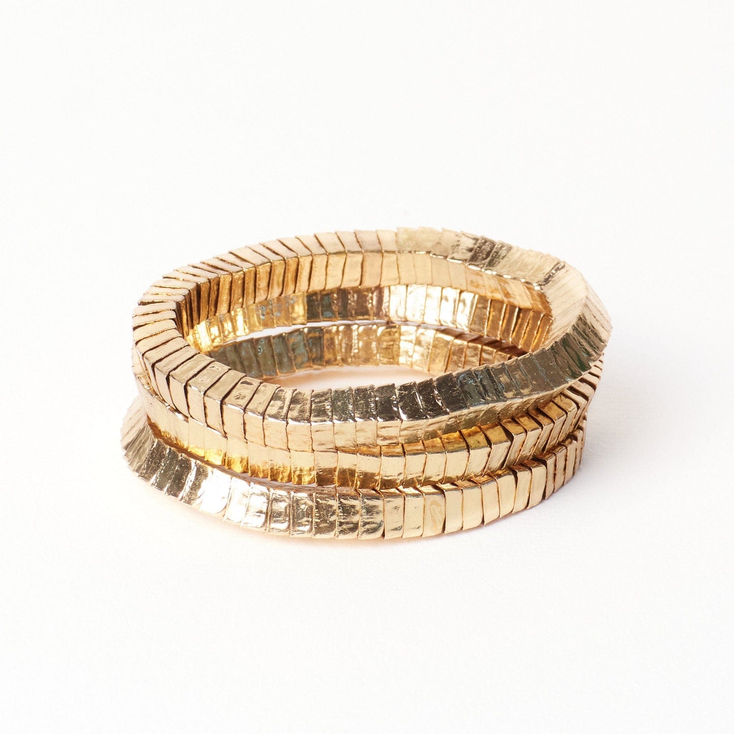 Lucille Square Bead Stretch Bracelets Brass Set of 3 Bracelet