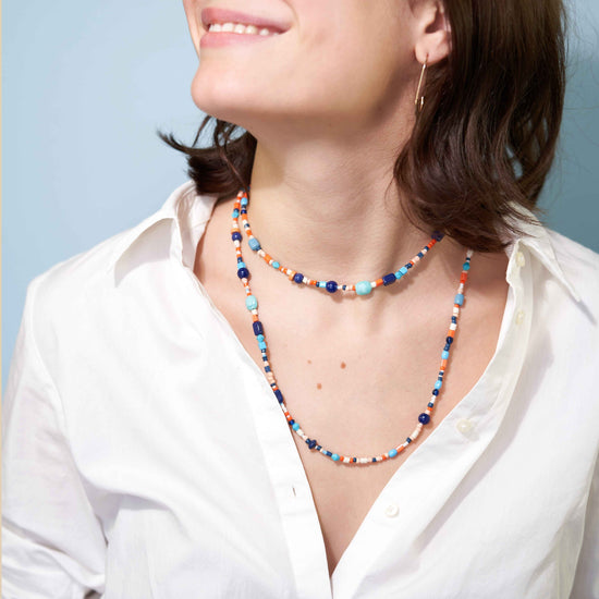 Load image into Gallery viewer, Lucy Multi Mix Long Beaded Necklace Lapis Necklace
