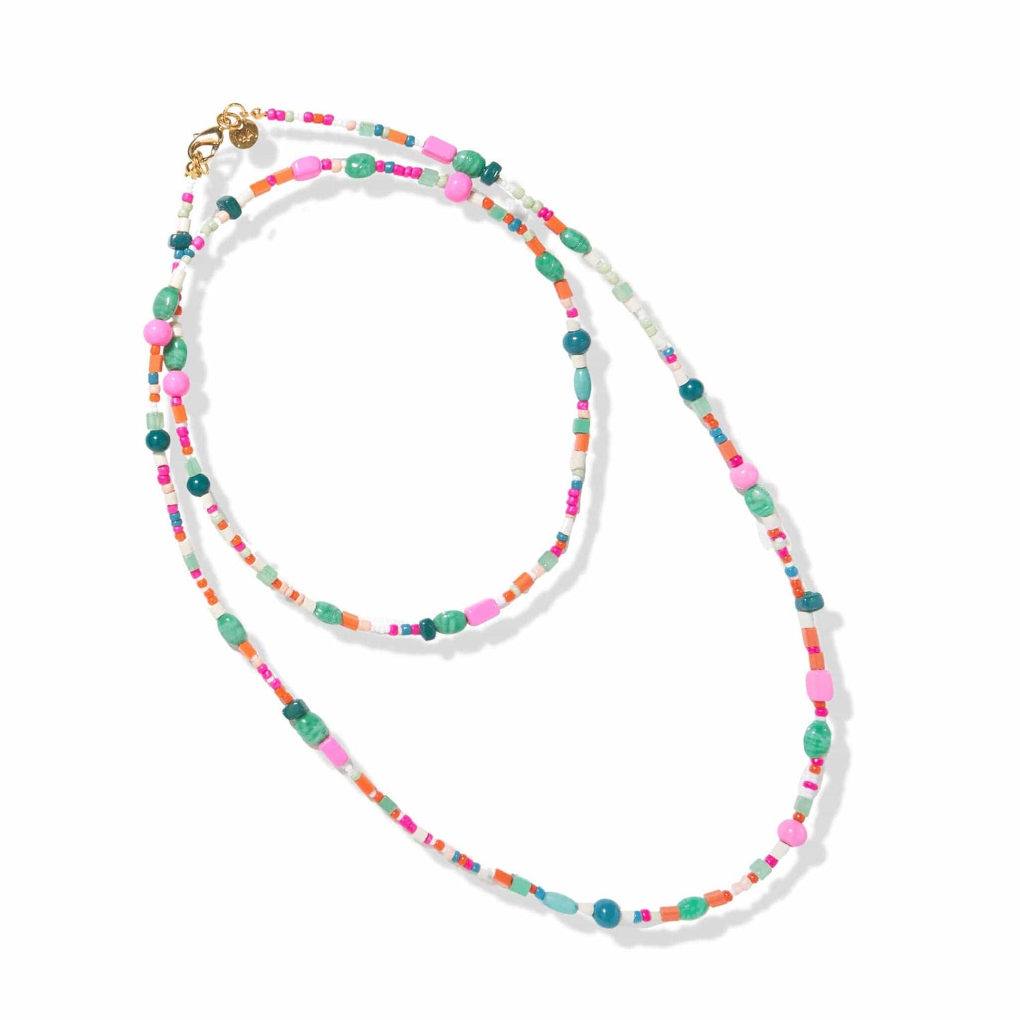 Lucy Multi Mix Long Beaded Necklace Pink and Green Necklace