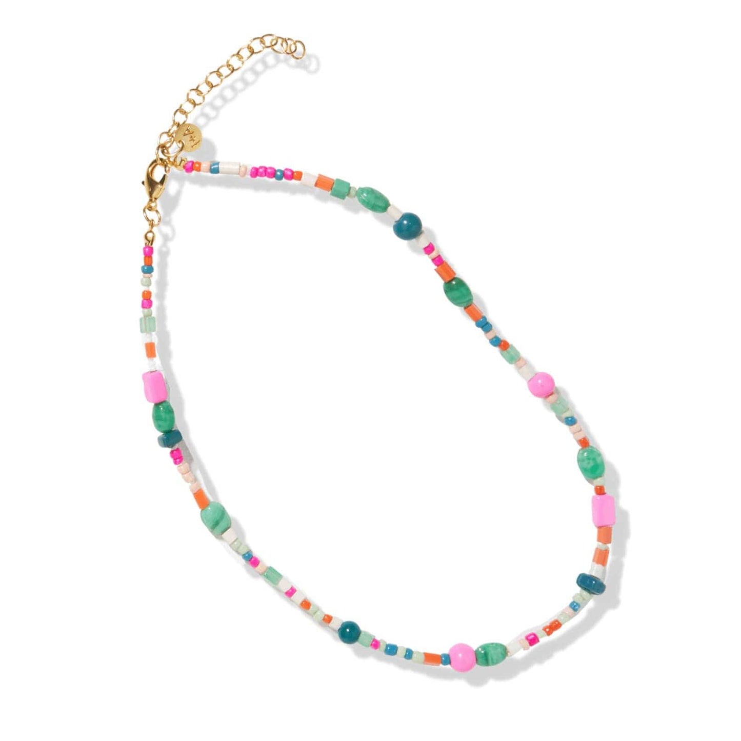 Lucy Multi Mix Short Beaded Necklace Pink and Green Necklace