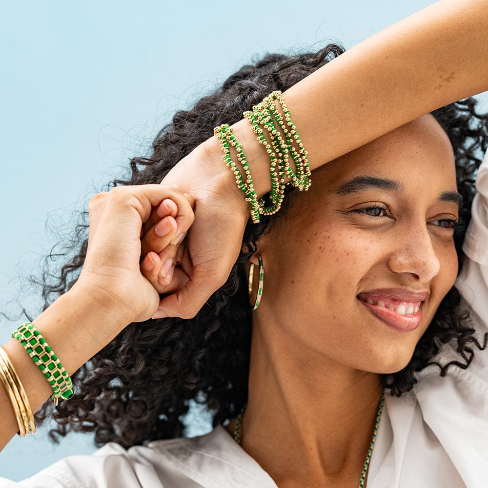 Lulu Hoop Earring Brass With Chanel Of Seed Bead Kelly Green Hoops