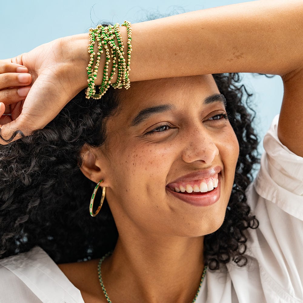 Lulu Hoop Earring Brass With Chanel Of Seed Bead Kelly Green Hoops