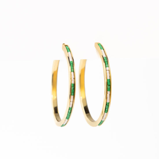 Lulu Hoop Earring Brass With Chanel Of Seed Bead Kelly Green Hoops