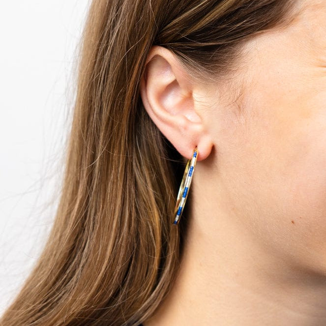 Lulu Hoop Earring Brass With Chanel Of Seed Bead Navy Hoops