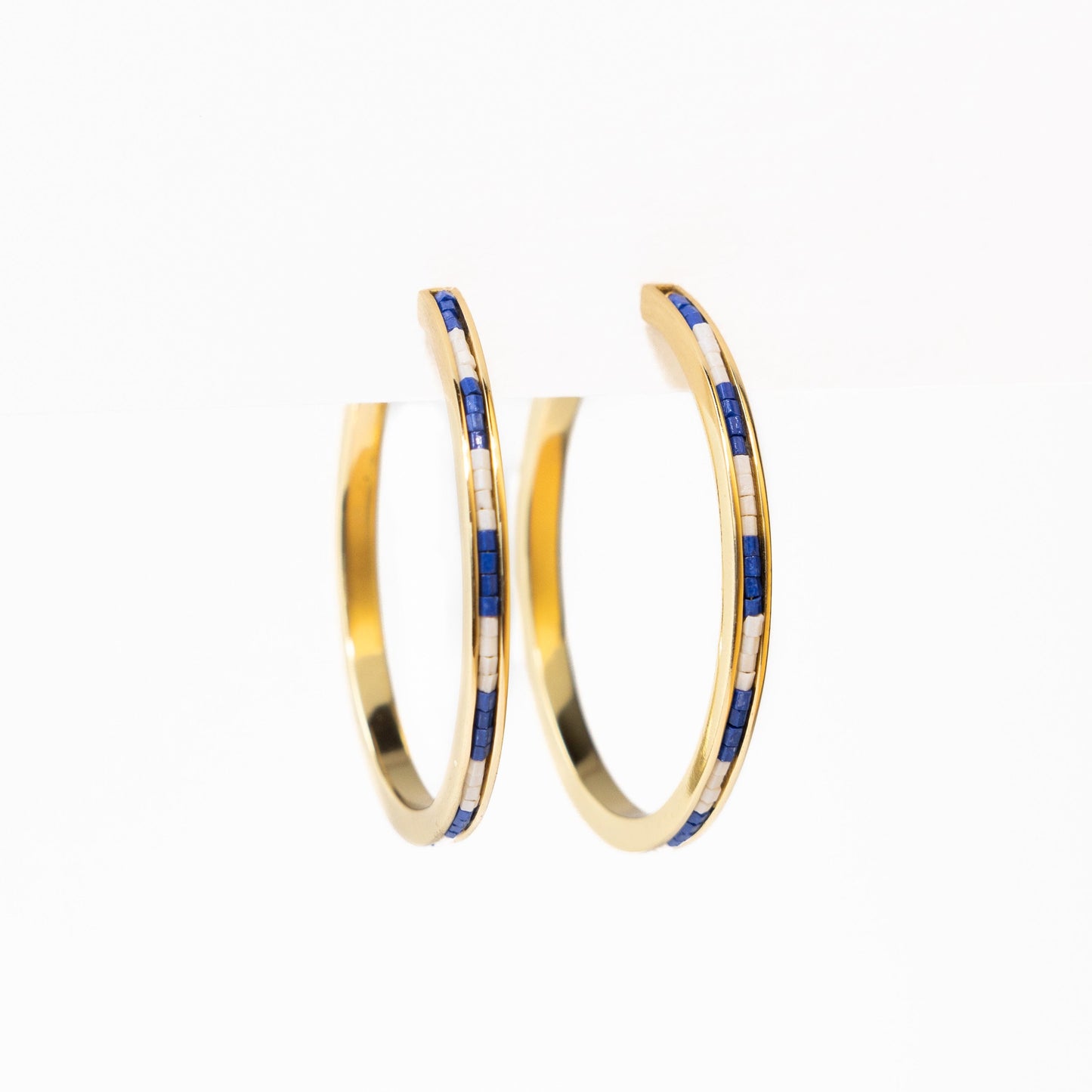 Lulu Hoop Earring Brass With Chanel Of Seed Bead Navy Hoops