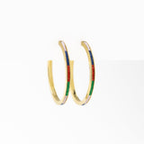 Lulu Hoop Earrings Brass With Chanel Of Seed Beads Lilac, Lapis, Red, + Green Hoop