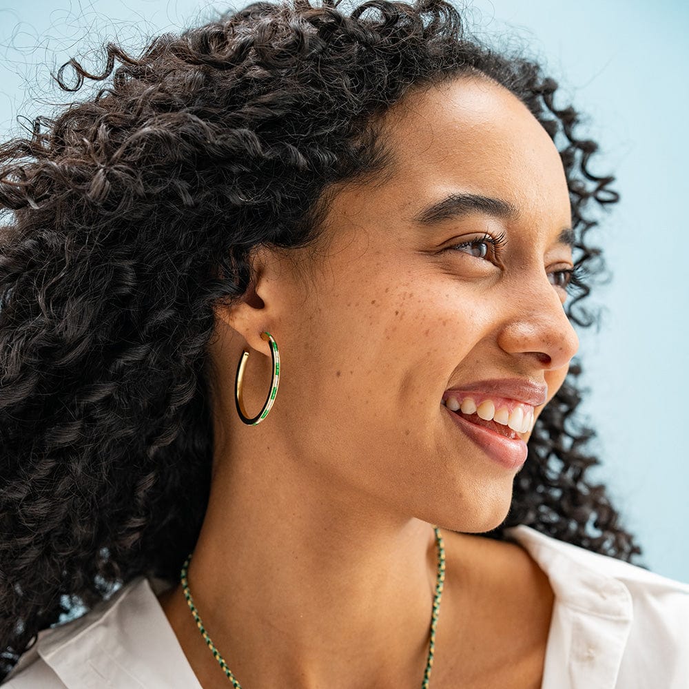 Lulu Hoop Earrings Brass With Chanel Of Seed Beads Lilac, Lapis, Red, + Green Hoop