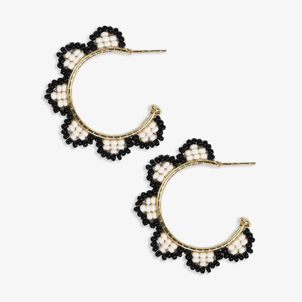 Luna Beaded Scallop Gold Hoop Black/White SMALL HOOP