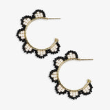 Luna Beaded Scallop Gold Hoop Black/White SMALL HOOP