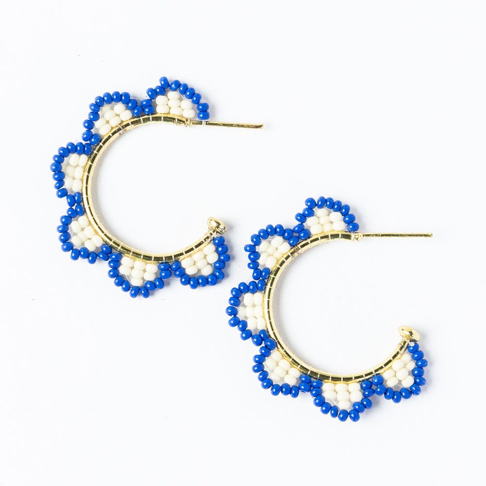 Luna Beaded Scallop Gold Hoop Lapis Blue Hoops