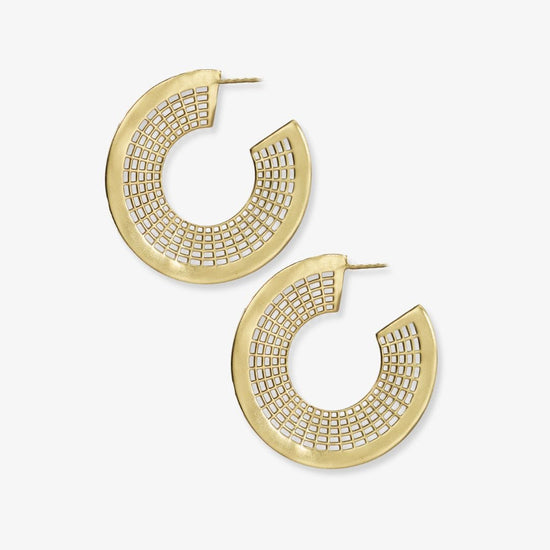 Lyric Caged Interior Flat Hoop Earrings Brass Hoops