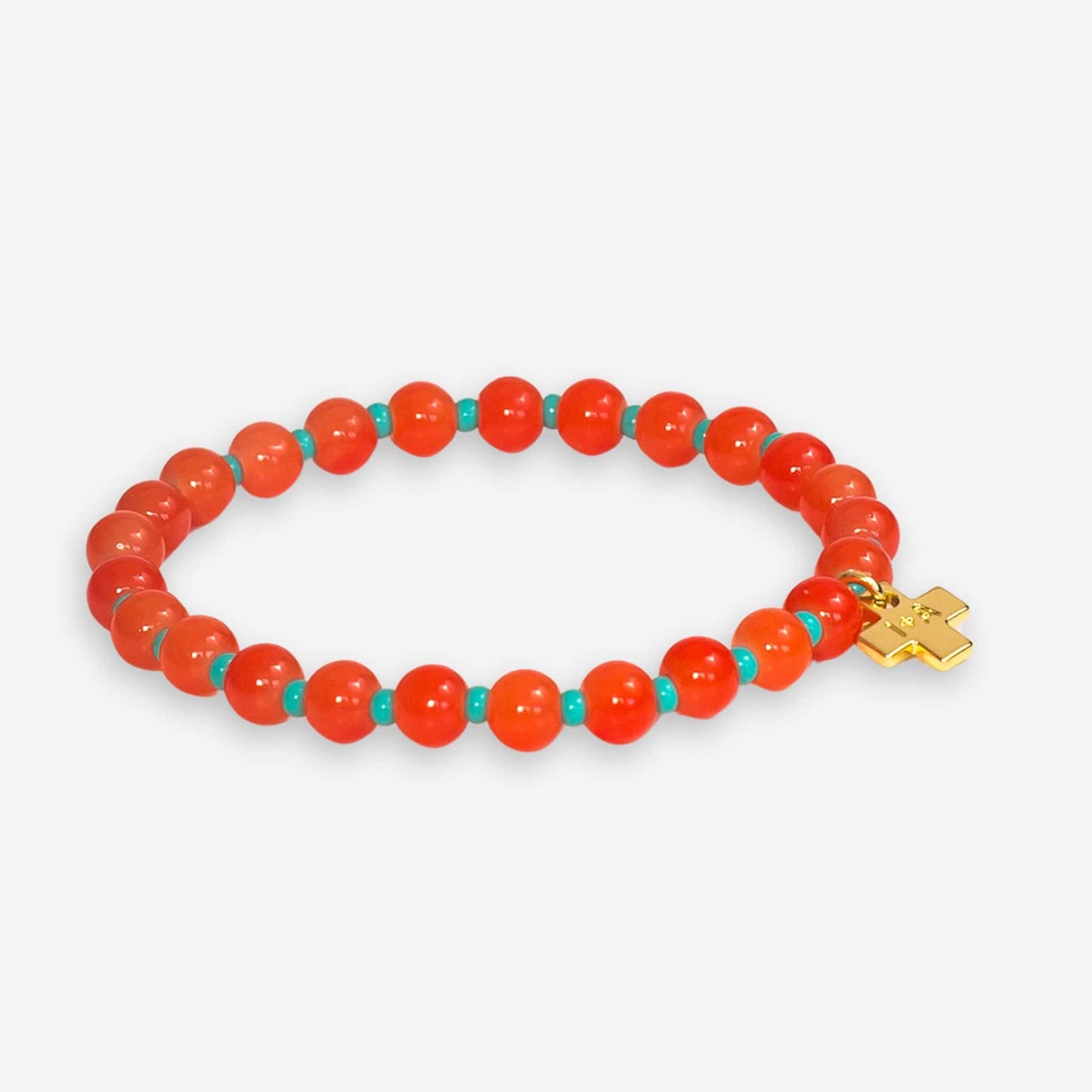 Mabel Round Stones With Alternating Seed Bead Stretch Bracelet Coral