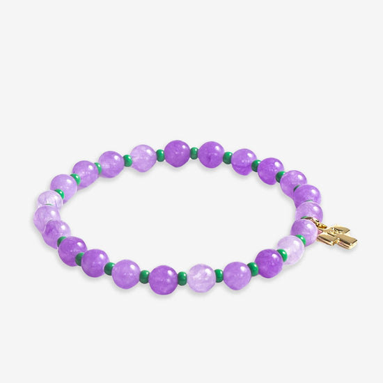 Mabel Round Stones With Alternating Seed Bead Stretch Bracelet Lilac