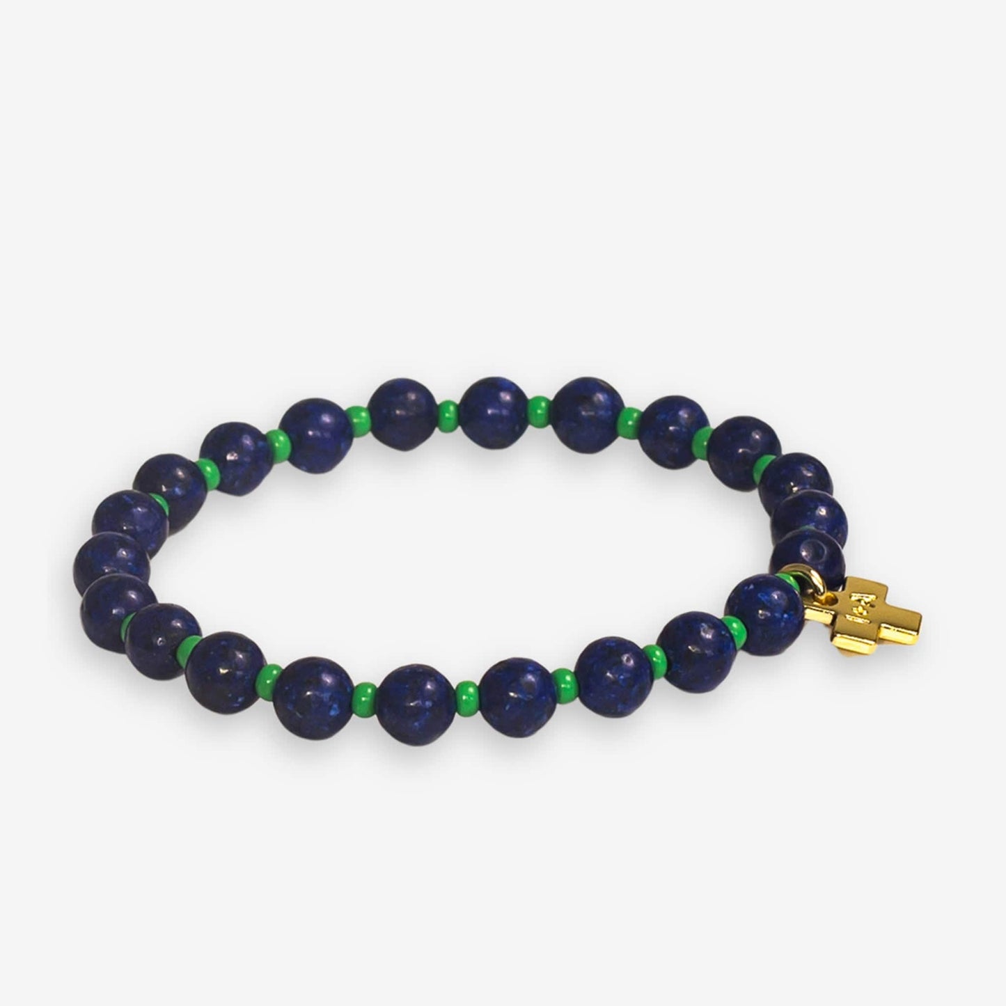 Mabel Round Stones With Alternating Seed Bead Stretch Bracelet Navy