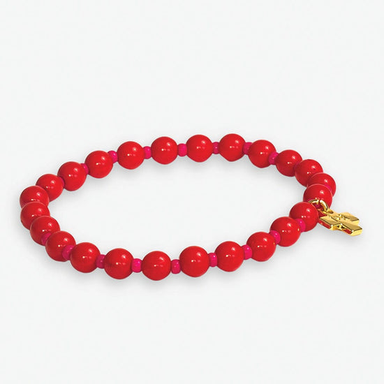 Mabel Round Stones With Alternating Seed Bead Stretch Bracelet Red