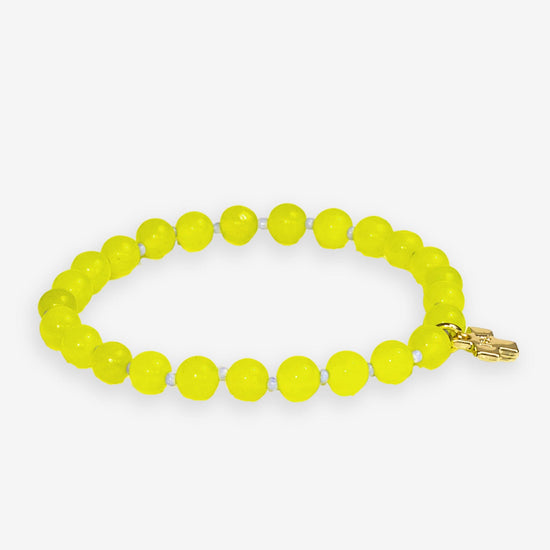 Mabel Round Stones With Alternating Seed Bead Stretch Bracelet Yellow