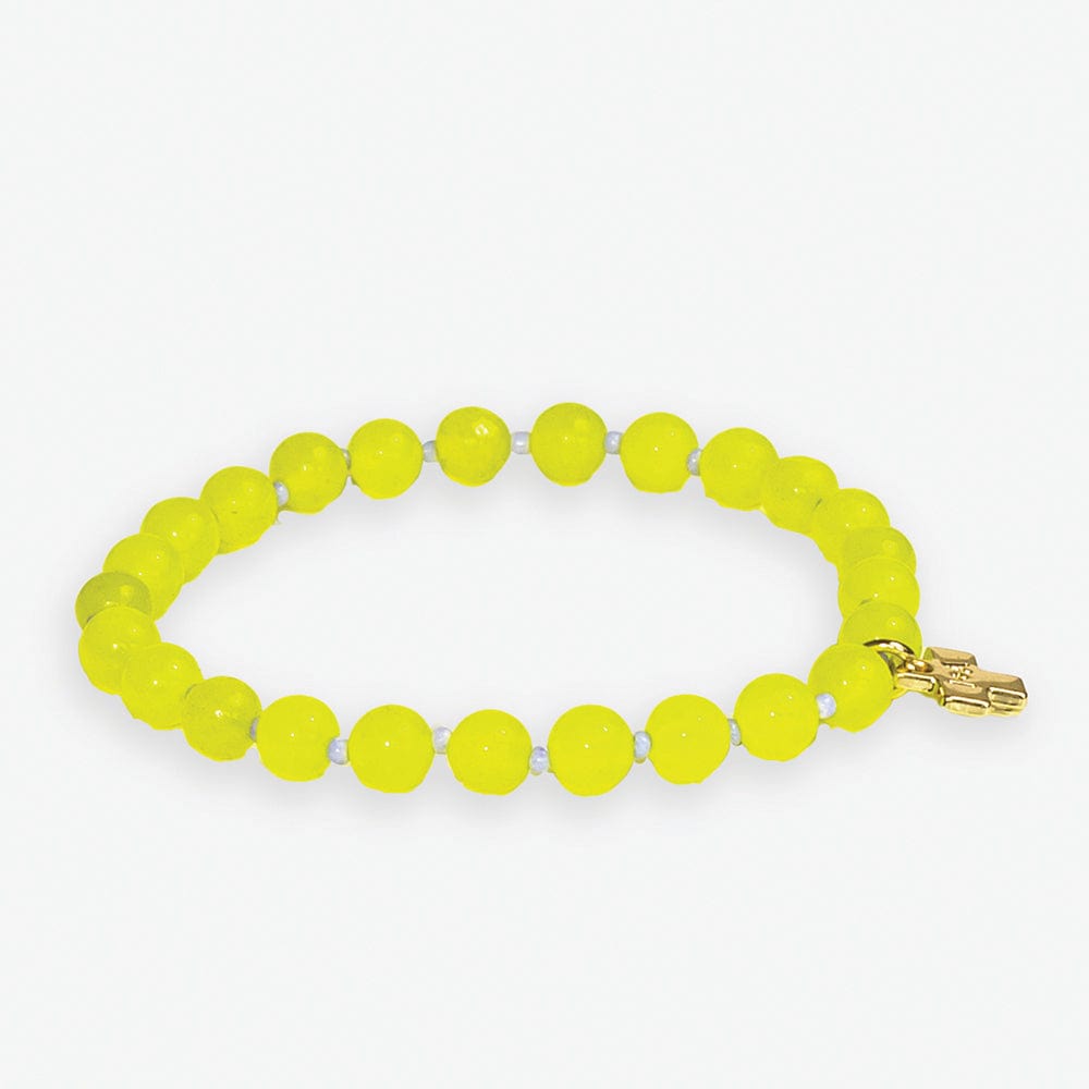Mabel Round Stones With Alternating Seed Bead Stretch Bracelet Yellow