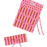 Maddie Jewelry Roll Camel + Pink Stripes With Dot Trim + Lining Jewelry Roll