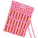 Maddie Jewelry Roll Camel + Pink Stripes With Dot Trim + Lining Jewelry Roll