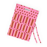 Maddie Jewelry Roll Camel + Pink Stripes With Dot Trim + Lining Jewelry Roll
