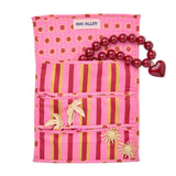Maddie Jewelry Roll Camel + Pink Stripes With Dot Trim + Lining Jewelry Roll
