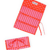 Maddie Jewelry Roll Hot Pink + Orange Stripes With Dot Trim + Lining Jewelry Roll