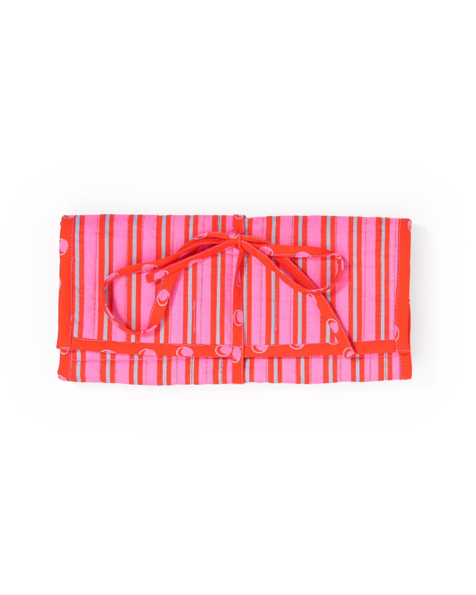 Maddie Jewelry Roll Hot Pink + Orange Stripes With Dot Trim + Lining Jewelry Roll
