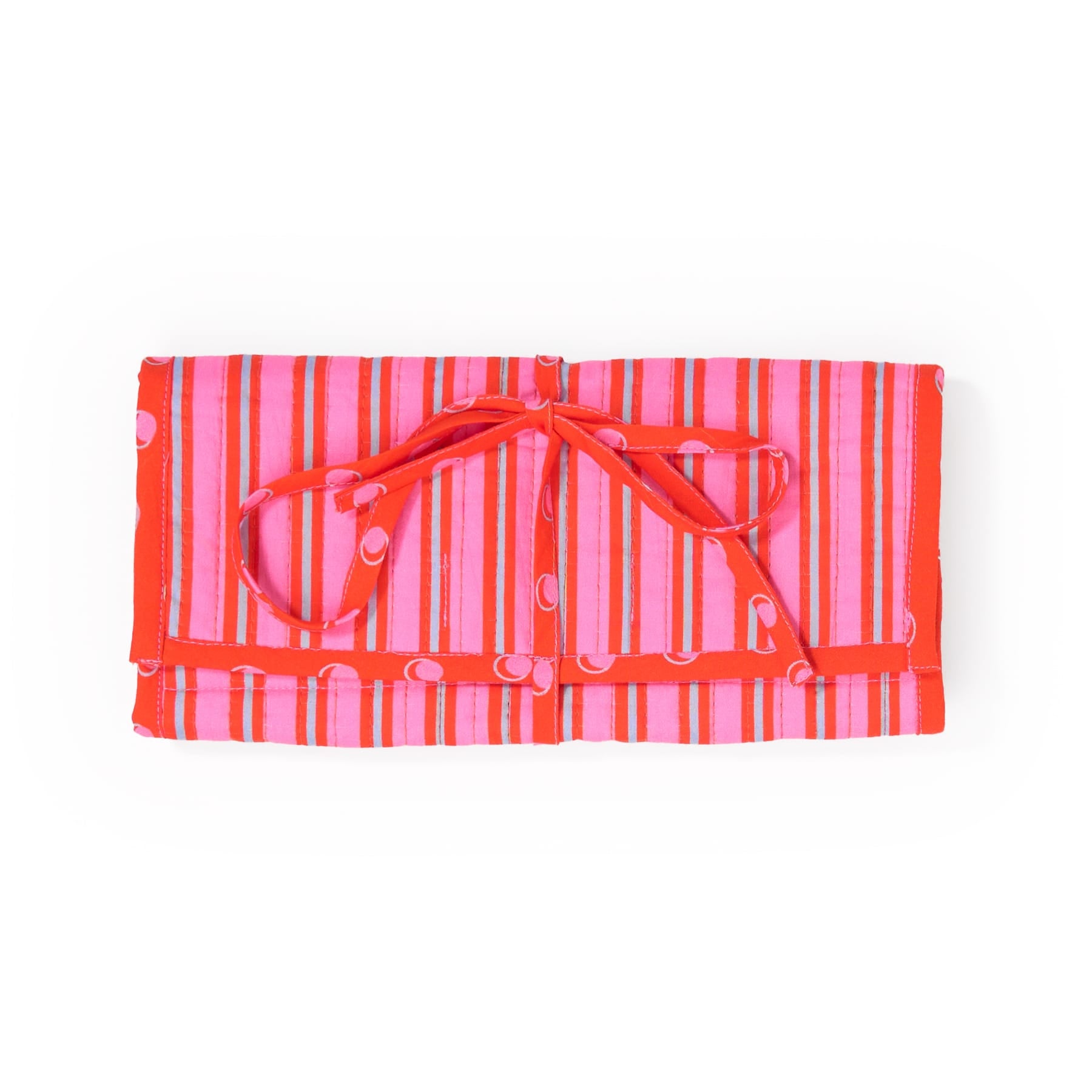 Maddie Jewelry Roll Hot Pink + Orange Stripes With Dot Trim + Lining Jewelry Roll