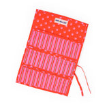 Maddie Jewelry Roll Hot Pink + Orange Stripes With Dot Trim + Lining Jewelry Roll