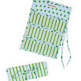 Maddie Jewelry Roll Light Blue + Citron Stripes With Dot Trim + Lining Jewelry Roll