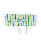 Maddie Jewelry Roll Light Blue + Citron Stripes With Dot Trim + Lining Jewelry Roll