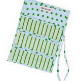 Maddie Jewelry Roll Light Blue + Citron Stripes With Dot Trim + Lining Jewelry Roll