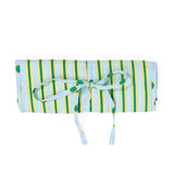 Maddie Jewelry Roll Light Blue + Citron Stripes With Dot Trim + Lining Jewelry Roll