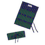Maddie Jewelry Roll Navy + Green Stripes With Dot Trim + Lining Jewelry Roll