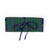 Maddie Jewelry Roll Navy + Green Stripes With Dot Trim + Lining Jewelry Roll