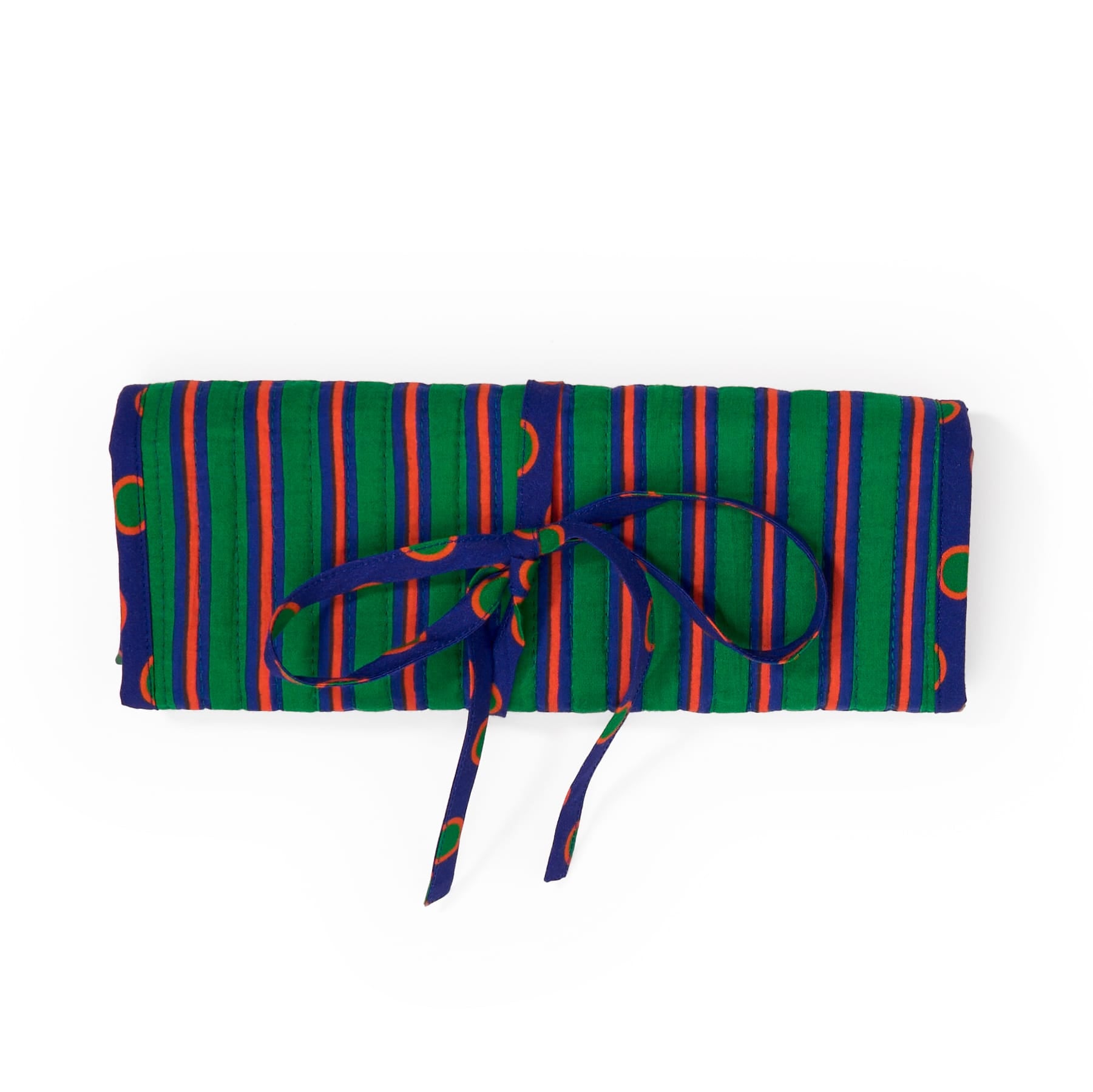 Maddie Jewelry Roll Navy + Green Stripes With Dot Trim + Lining Jewelry Roll