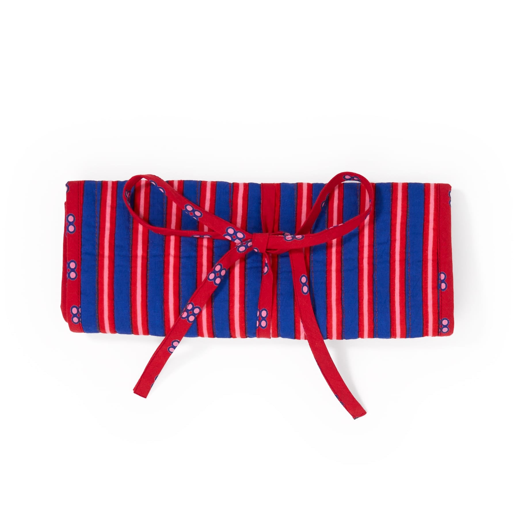 Maddie Jewelry Roll Navy + Red Stripes With Dot Trim + Lining Jewelry Roll