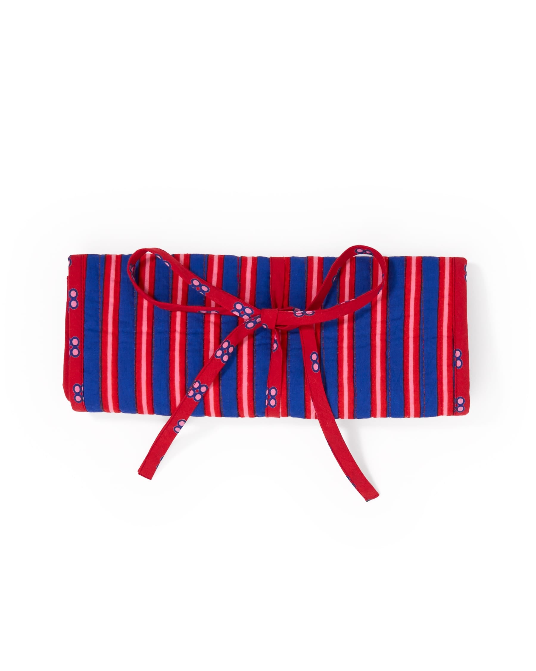 Maddie Jewelry Roll Navy + Red Stripes With Dot Trim + Lining Jewelry Roll