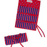 Maddie Jewelry Roll Navy + Red Stripes With Dot Trim + Lining Jewelry Roll