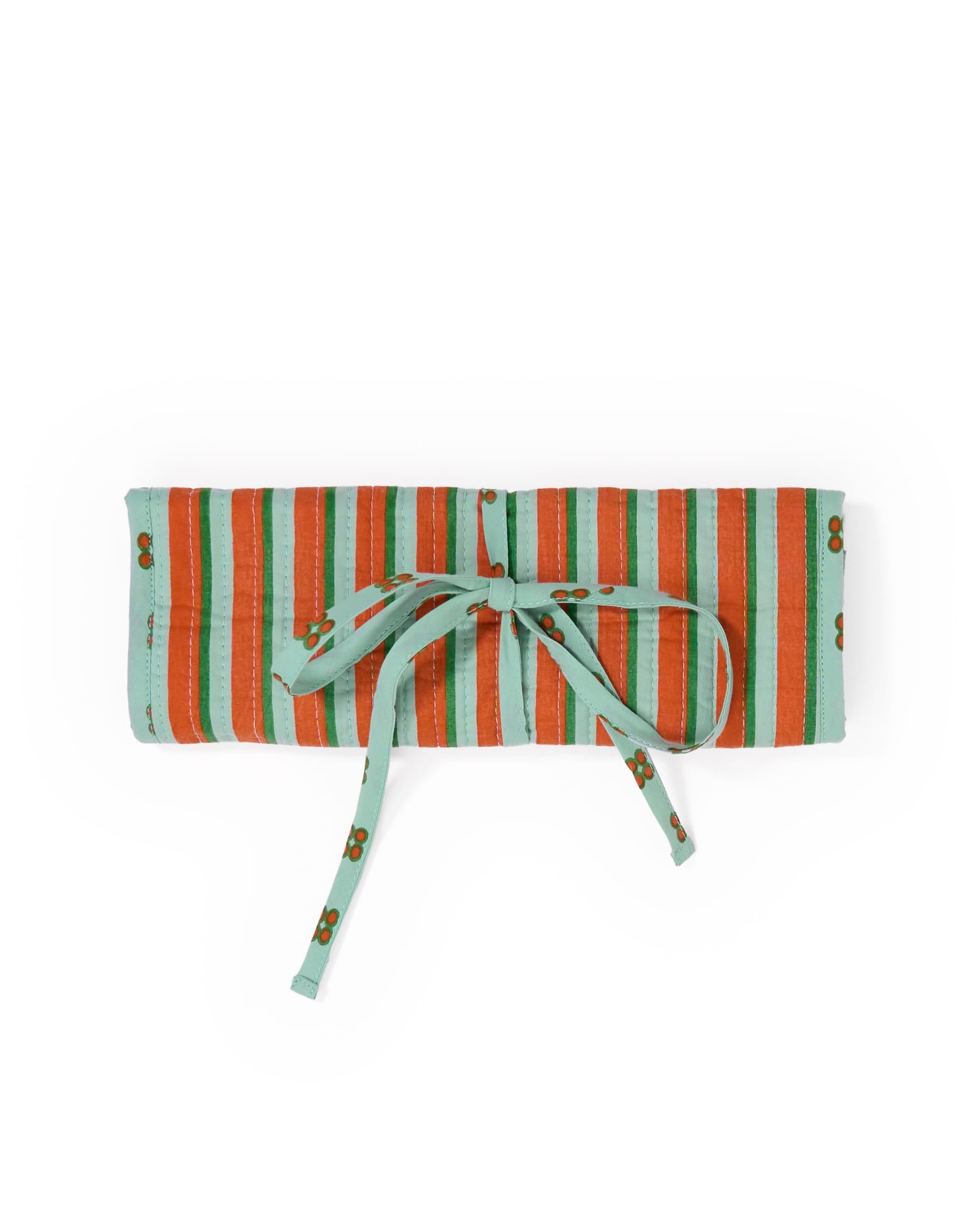 Maddie Jewelry Roll Sage + Rust Stripes With Dot Trim + Lining Jewelry Roll