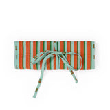 Maddie Jewelry Roll Sage + Rust Stripes With Dot Trim + Lining Jewelry Roll
