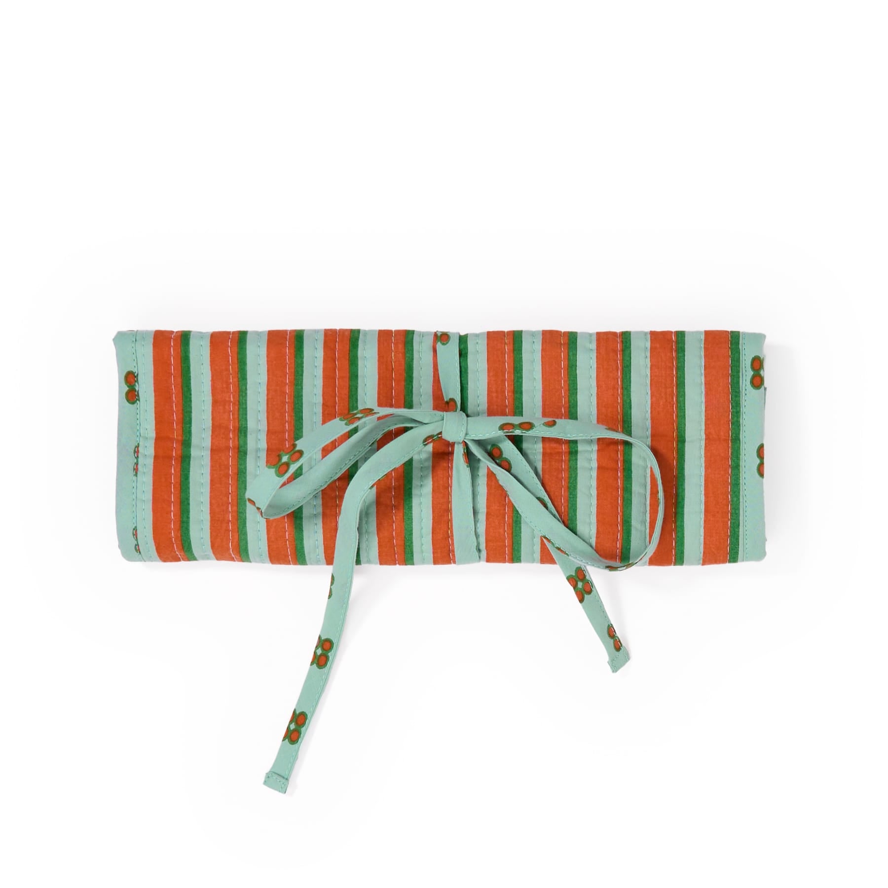 Maddie Jewelry Roll Sage + Rust Stripes With Dot Trim + Lining Jewelry Roll