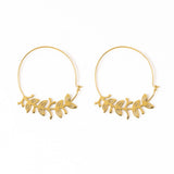Madelyn Botanical Leaves Thin Circle Hoop Earrings Brass Hoops