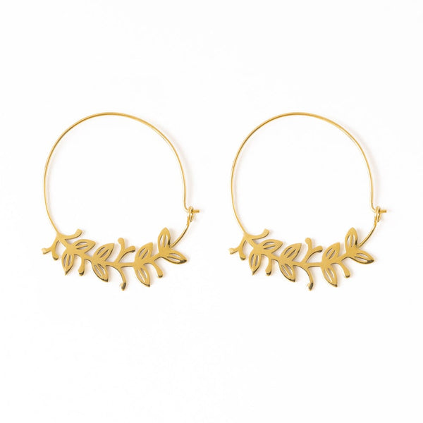 Madelyn Botanical Leaves Thin Circle Hoop Earrings Brass – INK+