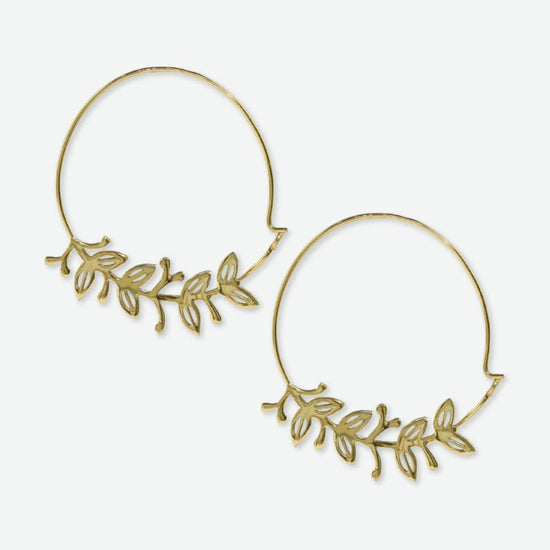 Madelyn Botanical Leaves Thin Circle Hoop Earrings Brass Earrings