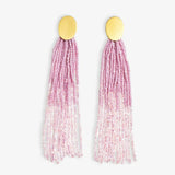 Mae Oval Brass Post Two-Color Beaded Tassel Earrings Light Lavender