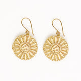 Mara Round Sunflower Dangle Earrings Brass Dangle